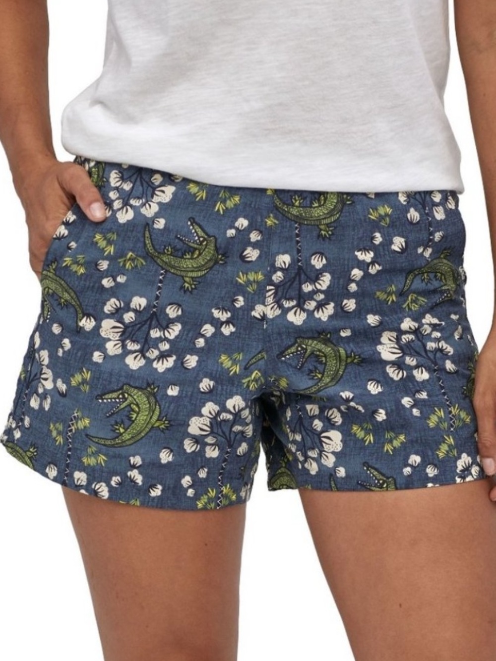 Patagonia Women's Baggies Shorts Crocodile Print Blue Floral Medium